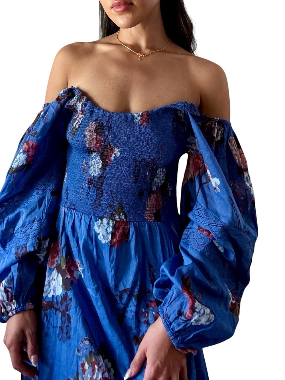 Free People Cobalt Blue Floral Smocked Maxi Dress - Picture 3 of 7